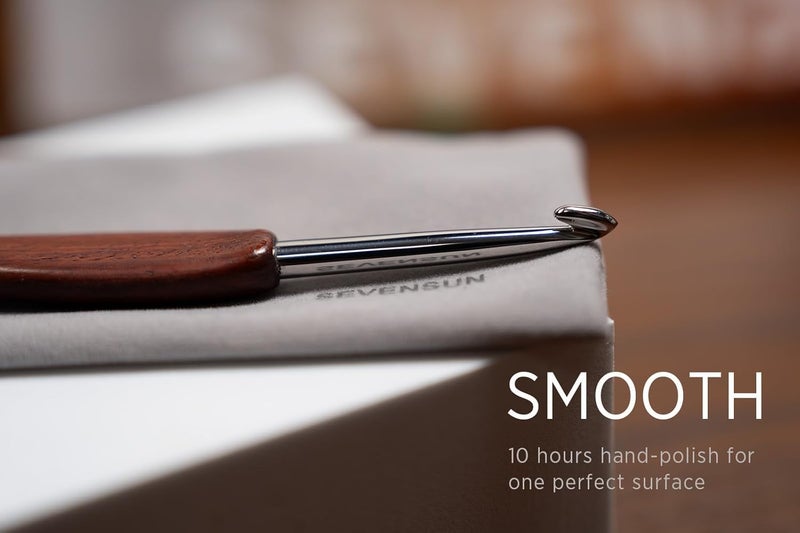sevensun Mimosa 0.8mm Single Crochet Hook, Available in 0.6mm-6.5mm, Ergonomic Hand Polished Stainless Steel Inline Pointy Wood Handle Crochet Hook for Arthritic Hands, Mother's Day Gifts for Mom - Image 4